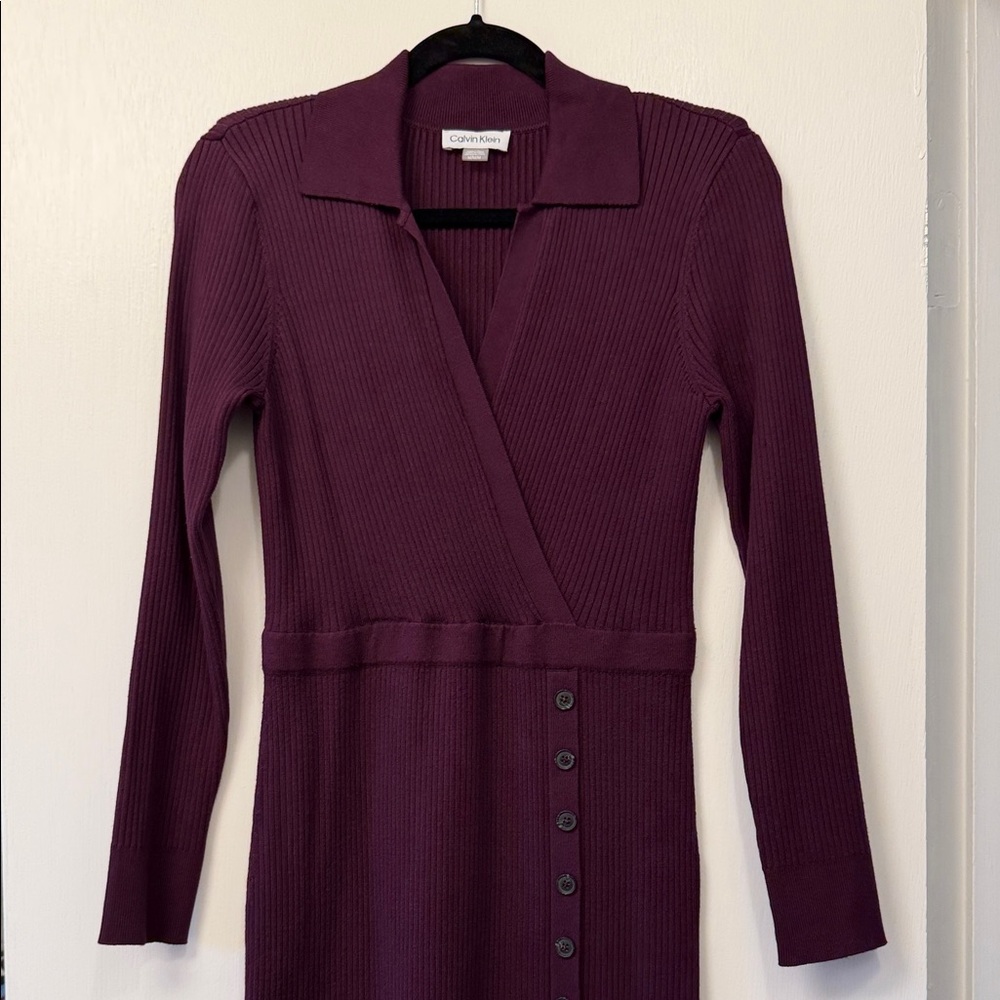 Calvin Klein Long-Sleeve Ribbed knit Midi dress